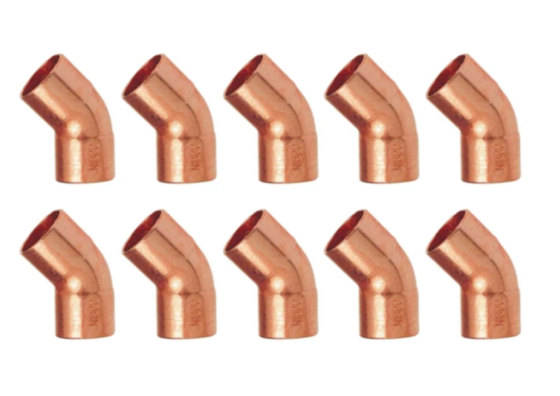 (10 PCS) 3/4" x 3/4" Copper 45° Degree Elbow Fittings CxC, Sweat Ends, LEAD FREE - Image 1 of 1
