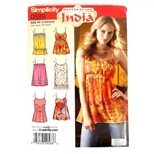 Simplicity India Estilo Patrón de Costura 0589 Túnica Sin Cortar Borde Variación Talla 12-20 - Imagen 1 de 3