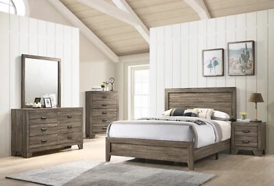 Contemporary Queen Size 4Pc Bed Panel Set Gray Finish Wooden Bedroom Furniture - Image 1 of 4