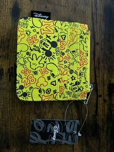 Mickey Mouse Icon Yellow Doodles Collage Zip Top Wallet NWT Disney - Picture 1 of 3