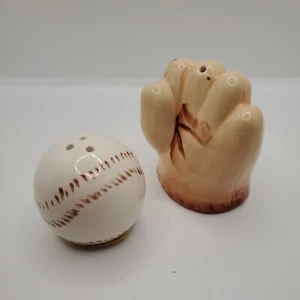 Baseball Glove And Ball Ceramic Salt And Pepper Shakers Set - Picture 1 of 6