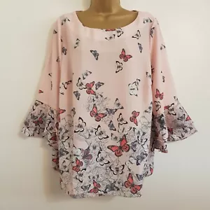 NEW EX Yours Size 16 18 Nude Butterfly Print Bell Sleeve Tunic Top Blouse - Picture 1 of 3
