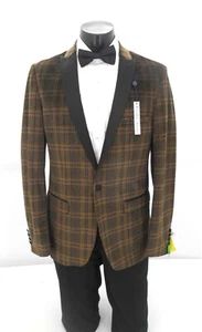 Paisley & Gray Brown Print Peak Lapel Tuxedo Sport Coat  $139.99 38R,40R,42R - Picture 1 of 3