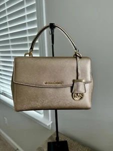 NIB Michael Kors Ava Leather Small Satchel Pale Gold Crossbody Bag - Picture 1 of 9