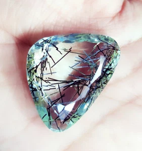 Loose Gemstone 46.30 Ct Rutilated Quartz Certified Transparent Fancy Shape Gem - Picture 1 of 6
