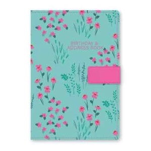 Index Address Book A-Z A5 Size Linen Fabric Cover Hardback Book - Pink Floral - Picture 1 of 5