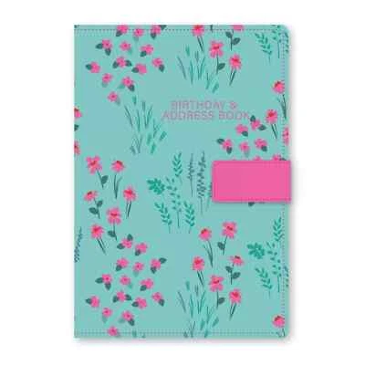 Index Address Book A-Z A5 Size Linen Fabric Cover Hardback Book - Pink Floral - Image 1 of 4