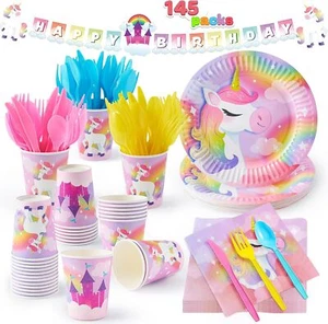 145 Pcs Unicorn Party Supplies Birthday Decorations Set for Kids 2 3 4 5 6 - Picture 1 of 9