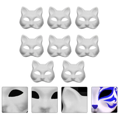 8PCS White Paper Blank Face Cat DIY Face Mask Men Masquerade Masks Japanese - Image 1 of 4