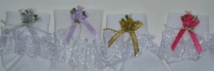 GIRLS  WHITE FRILLY LACE  SOCKS SIZE LOADS OF SIZES BOWS AND BEADS  ROSE CLUSTER - Picture 1 of 20