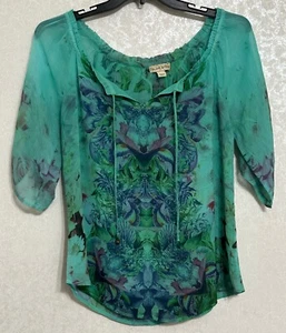 Live And Let Live Bauernbluse blau grün geblümt leicht Bohemian Gr. S - Bild 1 von 6