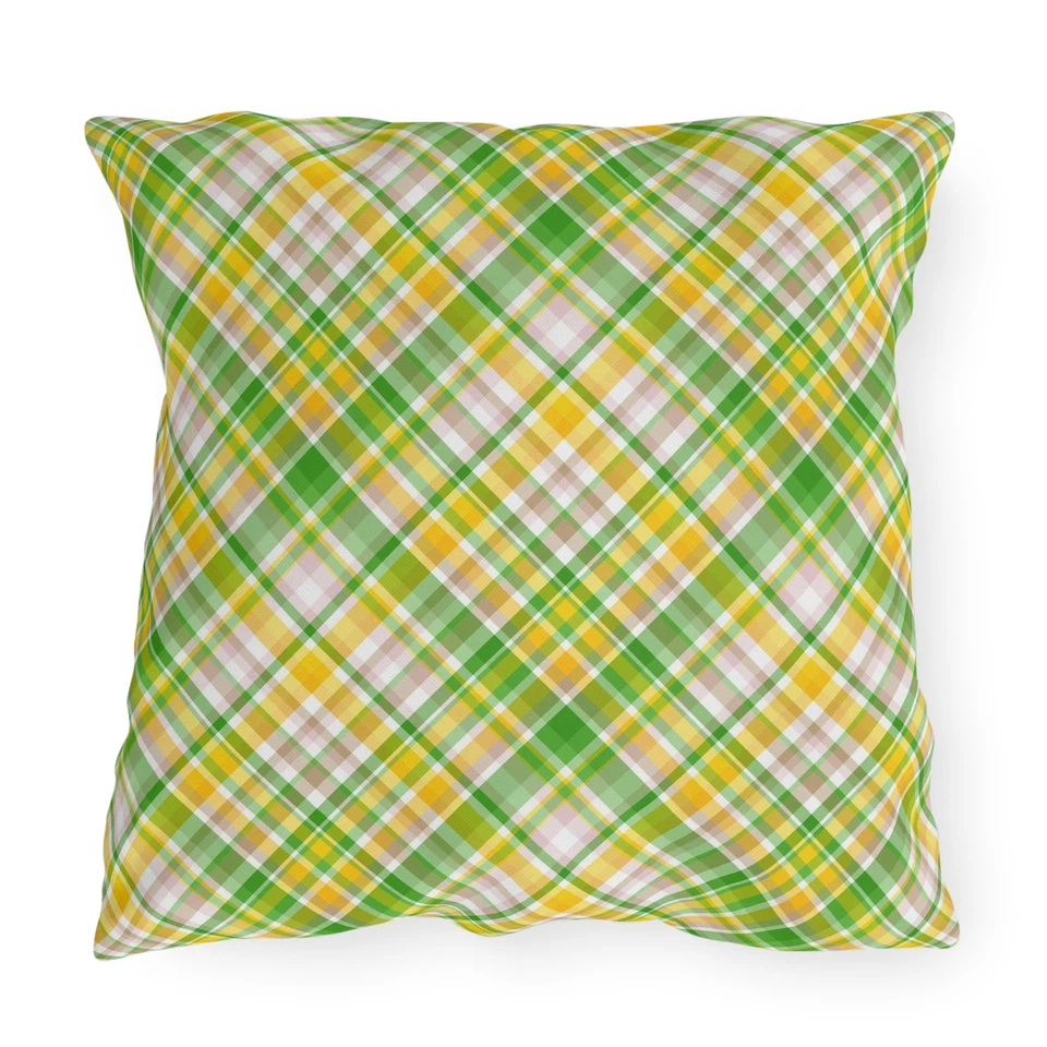 Almohadas Decorativas Exterior Patrón Cuadros Verde y Amarillo, Decoración Jardín Verano  Foto 1 de 1