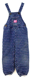 Vtg 1980s OshKosh B'Gosh Denim Overalls Woven Flower Hearts Girls sz 4T - Picture 1 of 11