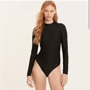 J Crew Active Ribbed Long Sleeve One Piece Rash Guard Swimsuit Black Womens 24 - Picture 1 of 9