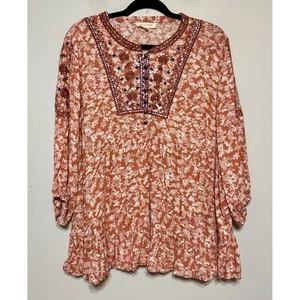 Solitaire Boho Cottagecore Peasant Tunic Top Large Embroidered Western Artsy - Picture 1 of 5