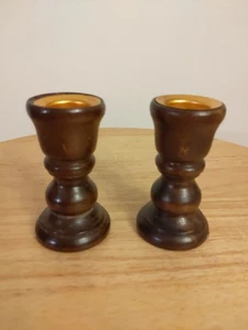 2er Set kleine dünne Kerzenständer aus Holz 3" hoch - Bild 1 von 4