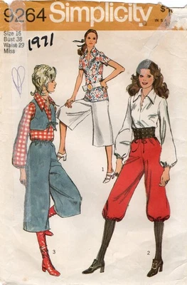 De colección 1971 Simplicity 9264 Bragas Pantalones Gaucho Bolero Chaleco Top Talla 16 Busto 38 Foto 1 de 4