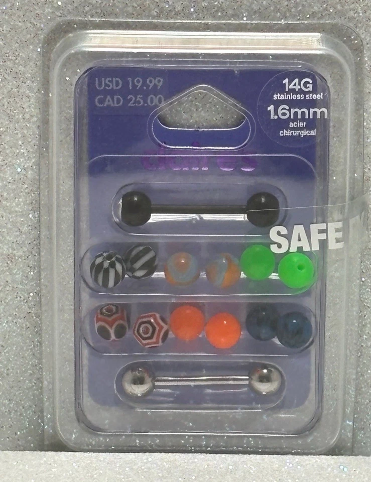 Anillo Lengua Barra Plata 14G Claire’s con Bolas de Repuesto Acero Inoxidable Foto 1 de 1