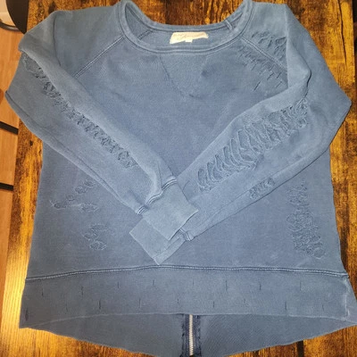 Moletom vintage Havana azul desgastado tamanho pequeno 100% algodão recortado moda - Imagem 1 de 4