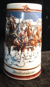 Vintage 1989 Budweiser Holiday Beer Stein Mug Clydesdale Series Christmas w Tags - Picture 1 of 5