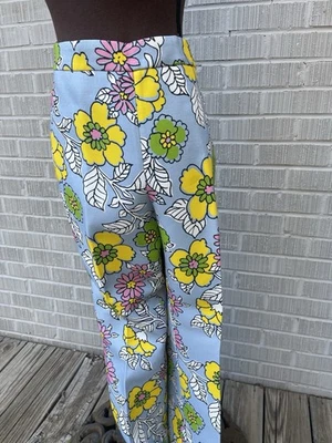 TORY BURCH Blue Floral “FlowerPower” Print Pants Size 12, NWT - Image 1 of 4