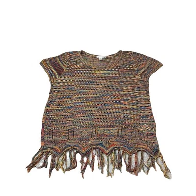 JohnPaulRichard Fringe Top M Multicolor Crochet Knit Sweater Boho Retro Festival - Image 1 of 4
