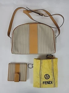 Vtg Fendi Pequin Tan Shoulder Purse & Wallet With Yellow Dust Bag PLEASE READ - Picture 1 of 24