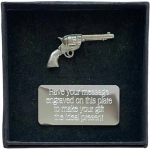 Personalised Gift Box & Hand Made Pewter Colt 45 Pistol Pin Badge - Picture 1 of 4