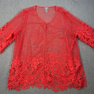 Cárdigan Abierto Catherines Túnica Para Mujer 3X 26/28W Coral Naranja Floral Crochet - Imagen 1 de 11