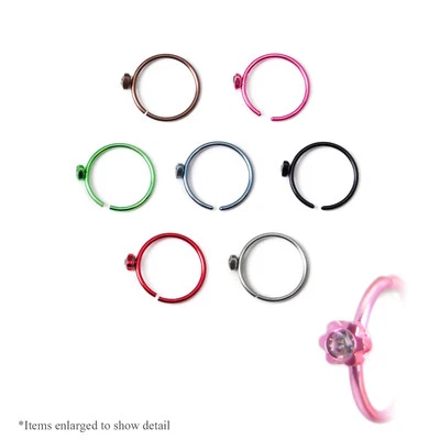 7 Pack 18G Tragus Hoops IP Coated Nose Rings Cartilage Surgical Steel Piercings - Image 1 of 4