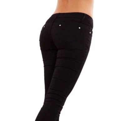 Pantalone donna da Lavoro elasticizzati morbido Nero strass nuovi taglie comode