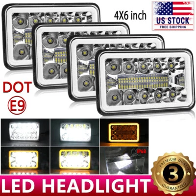 For Kenworth T800 Freightliner FLD120 Peterbilt 379 378 4x6'' LED Headlights DRL - Image 1 of 4