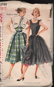 Vestido y bolero vintage años 50 Simplicity 3788 patrón de costura Misses - Imagen 1 de 2