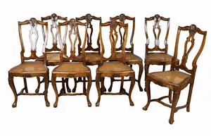 19th century Italian carved Walnut Dining Chairs-Set of 8 - Picture 1 of 9