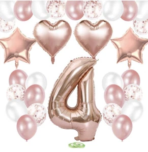 ROSE GOLD HAPPY BIRTHDAY DECORATIONS BALLOONS CONFETTI FOIL AGE 4 - Picture 1 of 4