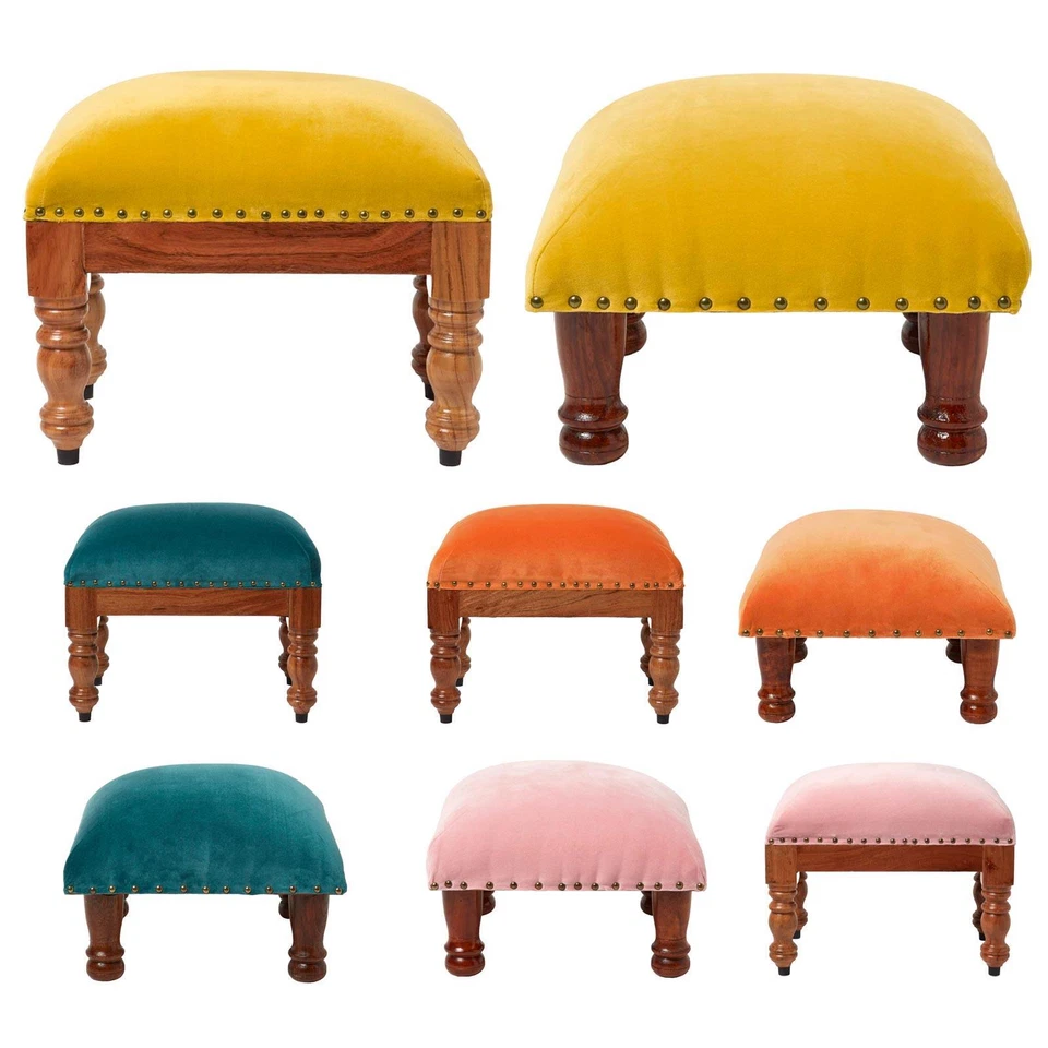 Upholstered Footrest Velvet Footstool Square & Rectangular with Wood Legs - Image 1 of 1