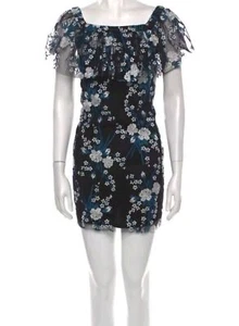 Zac Posen Lace Mini Dress Women's Floral Print Dark Short Cold Shoulder Size 16 - Picture 1 of 7
