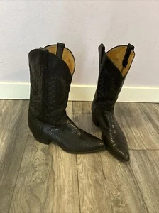 Rare Vintage Panhandle Slim Western Black Lizard Skin Cowboy Boot Men’s 9.5 E - Picture 1 of 20