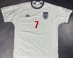 England 1999/2001 Umbro Home Football shirt Soccer Jersey #7 Beckham Size XL - Picture 1 of 8