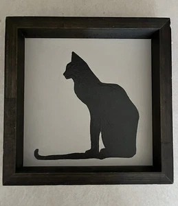 "Pintura original de gato firmada Jaspe '04 negro/crema marco de madera cuadrado de 8""" - Imagen 1 de 11