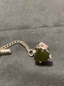 Vintage Silver & Green Tone Tie Tack Lapel Pin – Classic Men's Accessory - Picture 1 of 6