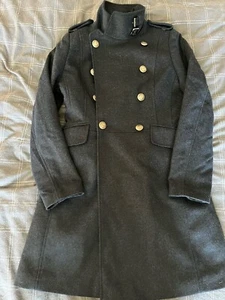 Barbour Wool Blue Military Style Overcoat Size 10 - Picture 1 of 10