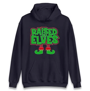 Raised By Elves Christmas Hoodie,Offensive Christmas Hood,Ugly Christmas Hood - Picture 1 of 7