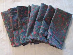 8 LAND'S END PAISLEY NAPKINS BELGIUM RED PURPLE GREEN PEACH 16"X16" 100% COTTON - Picture 1 of 10