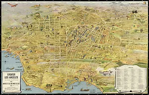 Bildliche Karte von Greater Los Angeles Vintage Geschichte Wandbild Poster Dekor - Bild 1 von 3