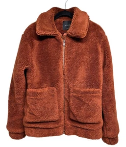 Anthropologie Elodie Faux Sherpa Shearling Teddy Coat Oversized Rust Size Small - Picture 1 of 7