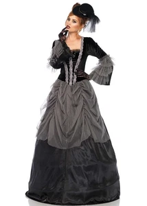 Adult Womens Leg Avenue Gothic Black and Grey Dress Victorian Vampire Costume - Picture 1 of 4