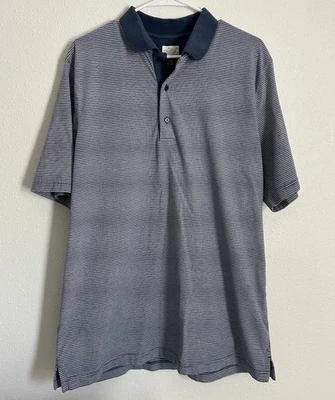 Polo de golf Greg Norman elástico talla L azul cuello a rayas mezcla de algodón  Foto 1 de 4