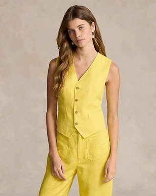 NWT Polo By Ralph Lauren Linen Cotton Waistcoat V Neck Button Placket Vest Sz 10 - Image 1 of 4