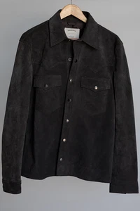 Men's Black Suede Leather Jacket Cum Shirt Pure Slim Fit Coat - Picture 1 of 4